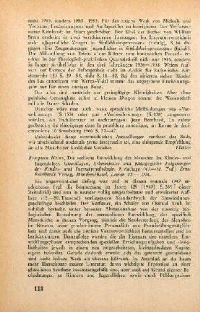 118-119 [Rezension] Remplein, Heinz, Die seelische Entwicklung des Menschen im Kindes- und Jugendalter