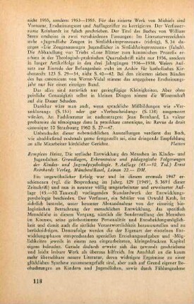 118-119 [Rezension] Remplein, Heinz, Die seelische Entwicklung des Menschen im Kindes- und Jugendalter