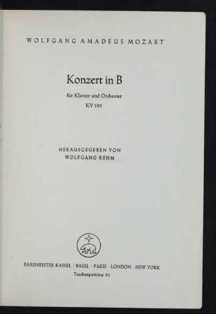 Konzert in B für Klavier und Orchester : KV 595