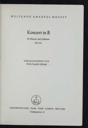 Konzert in B für Klavier und Orchester : KV 595