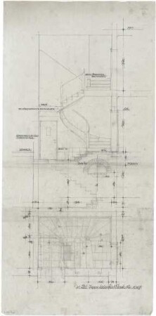Döllgast, Hans; München, Ferdinand Maria Str.; Wohnhaus Martin Rid - Treppe vom Keller bis zum 1. OG (Grundriss; Schnitt)