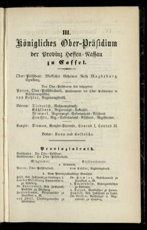 Königliches Ober-Präsidium der Provinz Hessen-Nassau zu Cassel