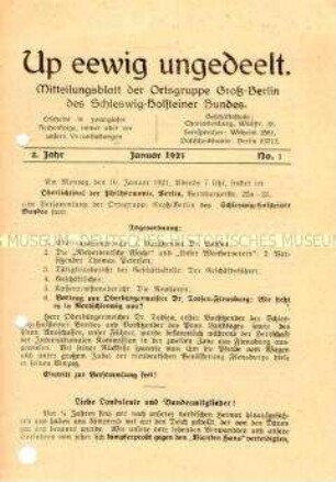 Mitteilungsblatt der Ortsgruppe Groß-Berlin des Schleswig-Holsteiner Bundes - Sachkonvolut