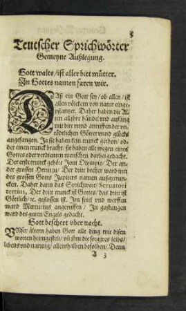 Teutscher Sprichwörter Gemeyne Außlegung.
