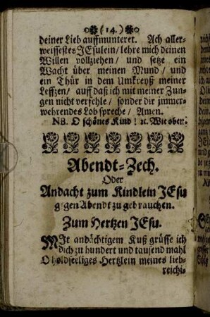 Abendt-Zech. Oder Andacht zum Kindlein Jesu gegen Abendt zu gebrauchen.