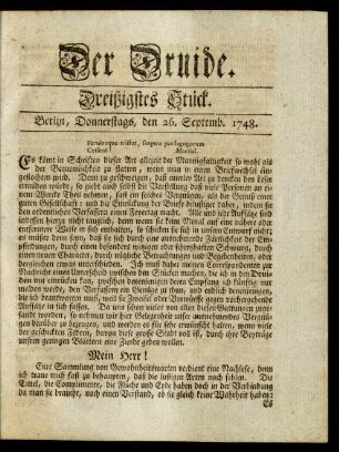 Dreißigstes Stück. Berlin, Donnerstags, den 26. Septemb. 1748