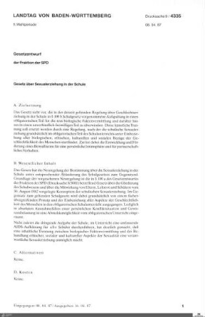 Gesetzentwurf der SPD zur Sexualerziehung in der Schule