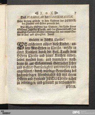 Das Formular der Confirmation.