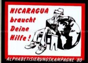 Aufkleber aus der Bundesrepublik zur Solidarität mit dem Volk von Nicaragua (Alphabetisierung)