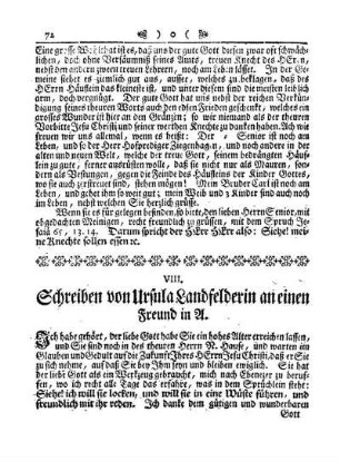 VIII. Schreiben von Ursula Landfelderin an einen Freund In A.