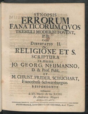 ... Disputatio II. De Religione Et S. Scriptura ...