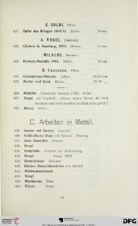 Arbeiten in Metall (Nr. 429-552)