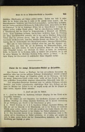 Statut für die evangl. Präparanden-Anstalt zu Holzwickede
