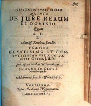 Disp. iuris civ. quinta de iure rerum et dominio