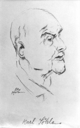 Karl Söhle. Kohlezeichnung (vor 1947; E. Richter). Dresden-Striesen, Borsbergstraße 11, Atelier der Künstlerin
