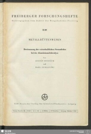 Bestimmung der wirtschaftlichen Stromdichte bei der Aluminiumelektrolyse