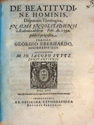 De Beatitvdine Hominis, Disputatio Theologica