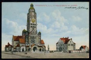 Paulus-Kirche und Pfarrhaus, Friedenshütte: Außenansicht (Postkarte)