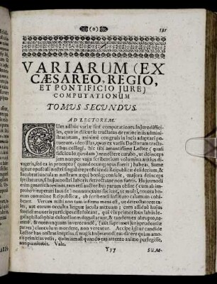 Variarum (Ex Cæsareo, Regio, Et Pontificio Jure) Computationum. Tomus Secundus.