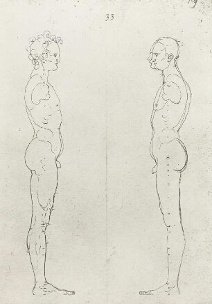 Männer ohne Arme seitlich : Dresdner Skizzenbuch (1507/1528). Männer ohne Arme seitlich (aus: R. Bruck: Das Skizzenbuch von Albrecht Dürer, Straßburg 1905, Tafel 22, Blatt 129r, Str. 88, Kriegsverlust). Dresden: SLUB Mscr.Dresd.R.147.f