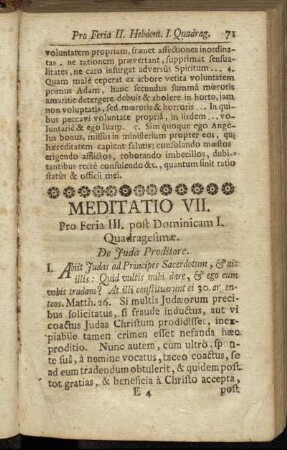 Meditatio VII. Pro Feria III. post Dominicam I. Quadragesimæ. - Meditatio VIII. Pro Feria IV. post Dominicam I. Quadragesimæ.