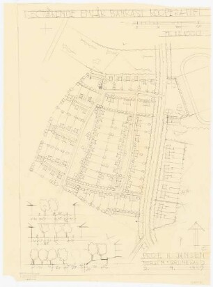 Gesamtbebauungsplan Ankara Siedlung Keciörende Emlak Bankasi Kooperatifi: Grund- und Lageplan 1:1000, Straßenprofile 1:200