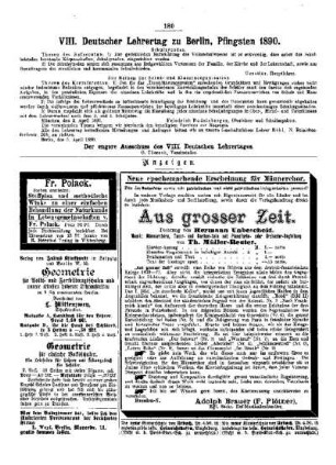 VIII. Deutscher Lehrertag zu Berlin, Pfingsten 1890