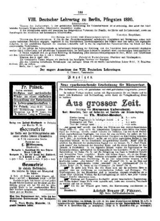 VIII. Deutscher Lehrertag zu Berlin, Pfingsten 1890