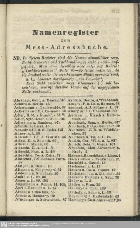 Namenregister zum Mess-Adressbuche