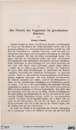 Die Theorie des Tragischen im griechischen Altertum