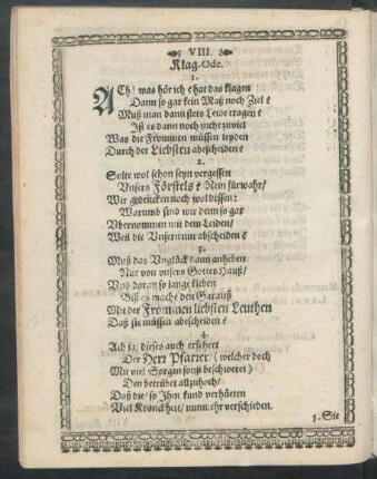 VIII. Klag-Ode.
