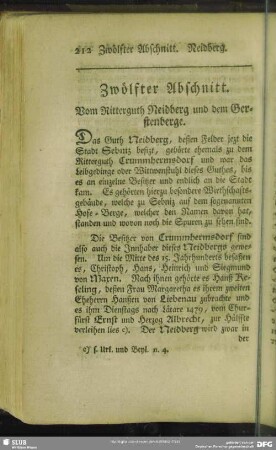 Zwölfter Abschnitt. Vom Ritterguth Neidberg und dem Gerstenberge