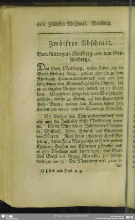 Zwölfter Abschnitt. Vom Ritterguth Neidberg und dem Gerstenberge