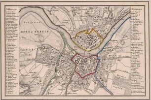 Stadtplan von Dresden, Altstadt und Neustadt, mit den Vorstädten und Erklärungen zu Straßen und Gebäuden