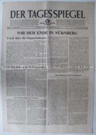 Berliner Tageszeitung "Der Tagesspiegel" u.a. zur bevorstehenden Urteilsverkündung im Nürnberger Prozess