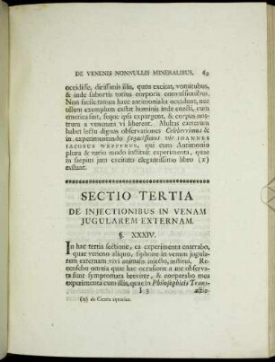 Sectio Tertia De Injectionibus In Venam Jugularem Externam.