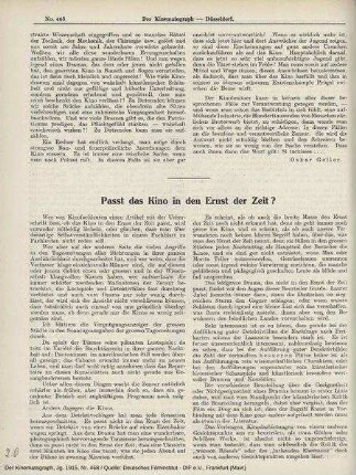 Passt das Kino in den Ernst der Zeit ?