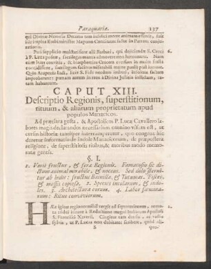 Caput XIII. Descriptio Regionis, superstitionum, rituum, & aliarum proprictatum apud populos Manacicos.