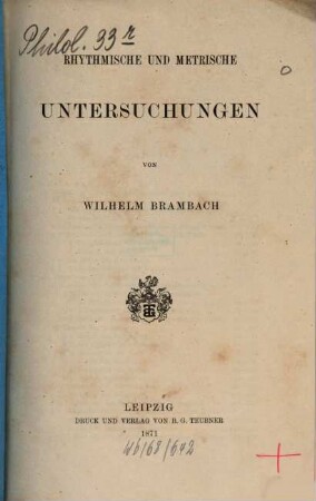 Rhythmische und metrische Untersuchungen