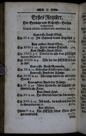 Erstes Register. Der Sprüche und Schrifft-Stellen so hierinnen kürtzlich erkläret, erläutert und angeführet sind.