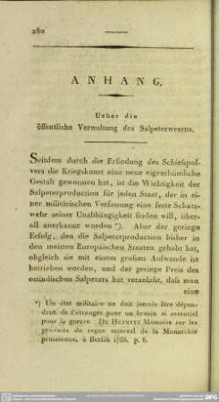 Anhang. Ueber die öffentliche Verwaltung des Salpeterwesens