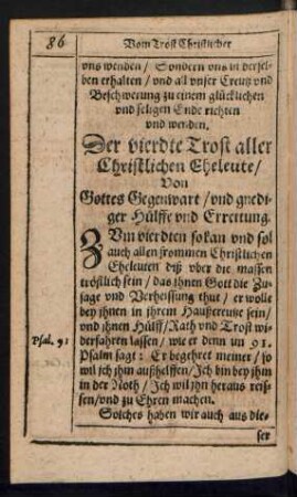 Der vierdte Trost aller Christlichen Eheleute/ Von Gottes Gegenwart/ und gnediger Hülffe und Errettung.