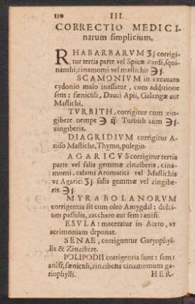 III. Correctio Medicinarum simplicium.