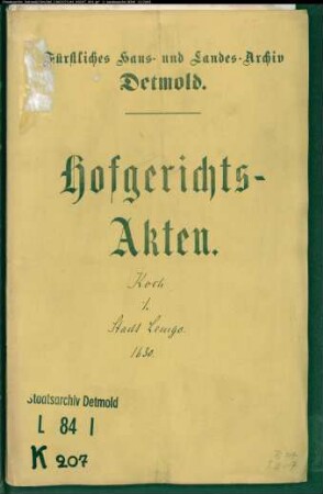 Koch, Hermann gegen Stadt Lemgo - Schuldforderung