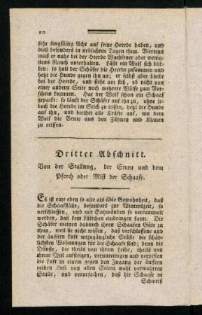 10-16, Dritter Abschnitt. Von der Stallung, der Streu und dem Pferch oder Mist der Schaafe.