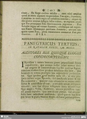 Panegyricus Tertius, In Natalem Regis. Ao. MDCCI.