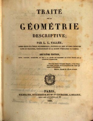 Traité de la géométrie descriptive, [1]