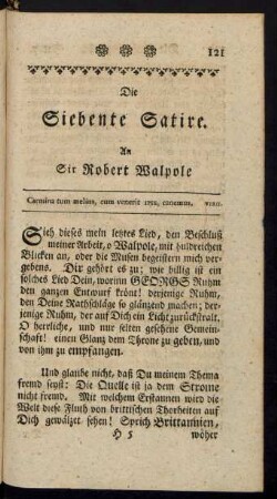 Die Siebente Satire. An Sir Robert Walpole