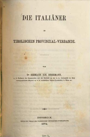 Die Italiäner im tirolischen Provinzial-Verbande