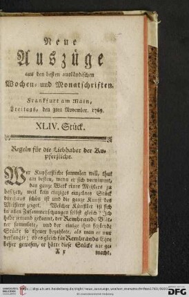 (XLIV. Stück. Freitags, den 3ten November, 1769 - XLVII. Stück. Freitags, den 24ten November, 1769)